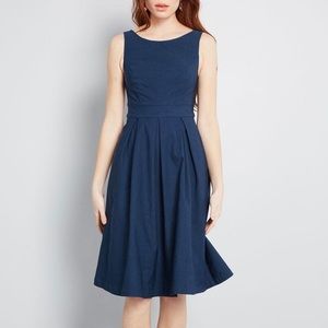 ModCloth Blue Fit and Flare Dress, size M